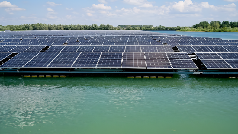 Large floating photovoltaic solar installation on a lake